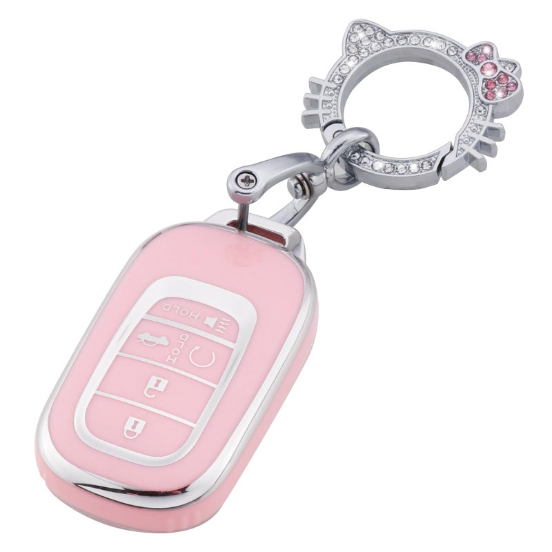 Pangpai Pink Key Fob Cover for Honda, Soft TPU Key Case Protection with Bling Keychain Fit for 2022 Honda Accord Civic CRV Pilot Odyssey 11th Gen Smart Key Holder - Image 1